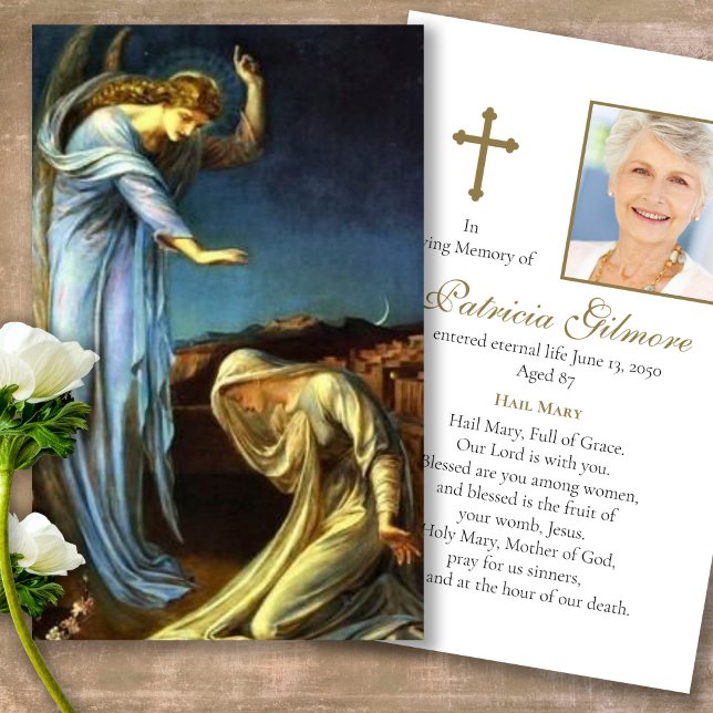 Memorial Loss Annunciation Prayer Sympathy Cards (catholic, religious, celebration of life, in loving memory of, prayer cards for bereavement)