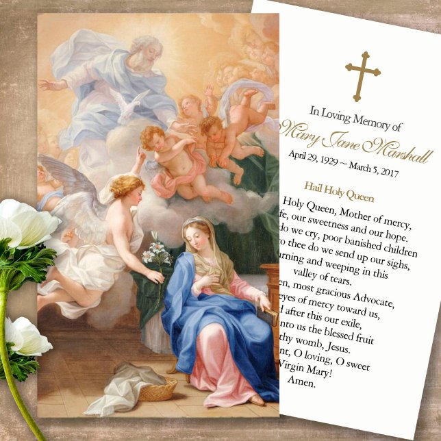 Memorial Loss Annunciation Prayer Sympathy Cards (catholic, religious, celebration of life, in loving memory of, prayer cards for bereavement)