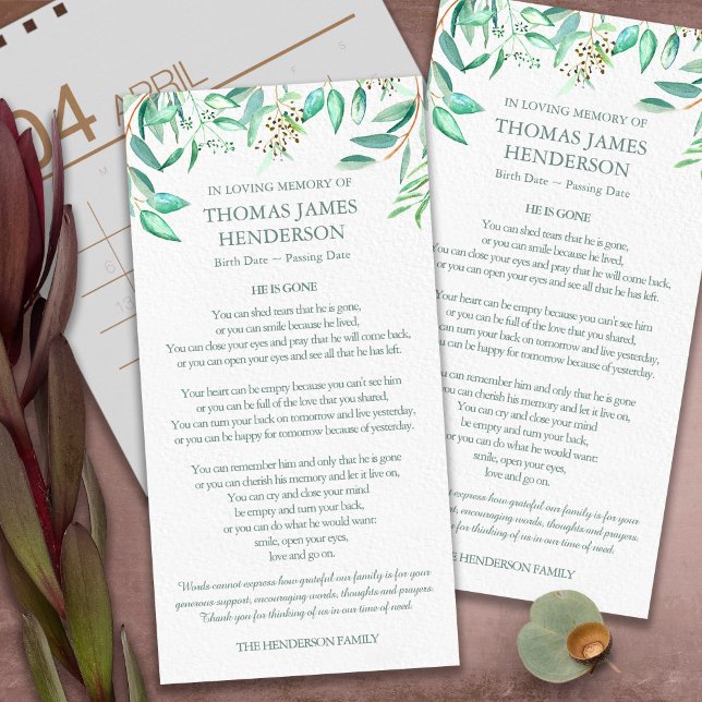 Memorial Loss Eucalyptus Funeral Thank You Cards (funeral thank you cards, bereavement, elegant, simple, celebration of life, sympathy card)