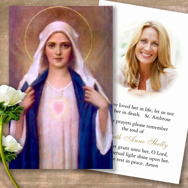 Memorial Loss Mother Mary Prayer Sympathy Cards (Forever in our hearts, celebration of life, in loving memory of, prayer cards for bereavement)