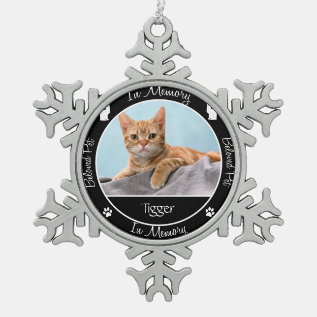 Memorial - Loss of Cat - Custom Photo/Name Snowflake Pewter Christmas Ornament (Front)