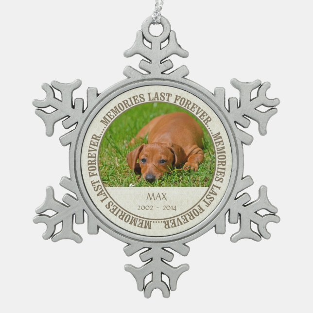 Memorial - Loss of Pet - Custom Photo/Name Snowflake Pewter Christmas Ornament (Front)