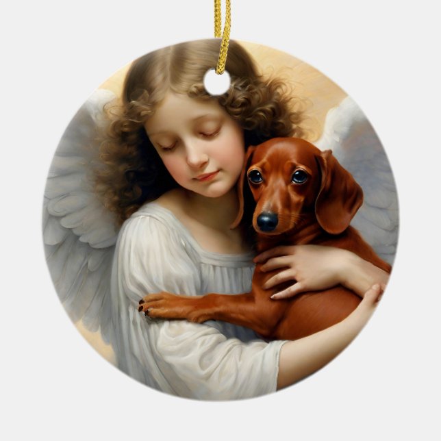 Memorial Loss of Red Dachshund Art Photo  Ceramic Tree Decoration (Front)