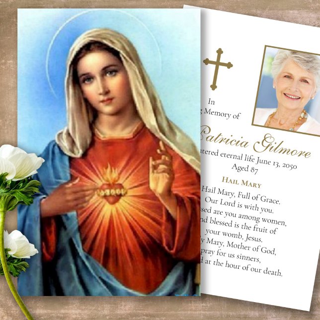 Memorial Loss Sacred Mary Prayer Sympathy Cards (catholic, religious, celebration of life, in loving memory of, prayer cards for bereavement)