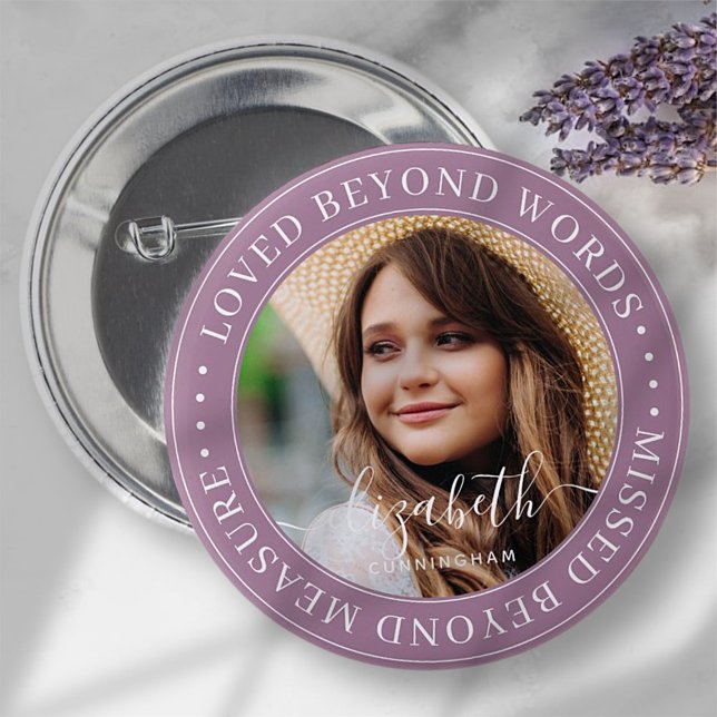 Memorial Loved Beyond Words Elegant Chic Photo 6 Cm Round Badge (Creator Uploaded)