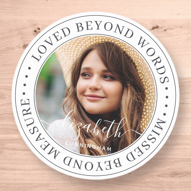 Memorial Loved Beyond Words Elegant Chic Photo Classic Round Sticker (Creator Uploaded)