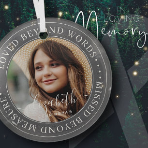 Memorial Loved Beyond Words Elegant Chic Photo Glass Tree Decoration