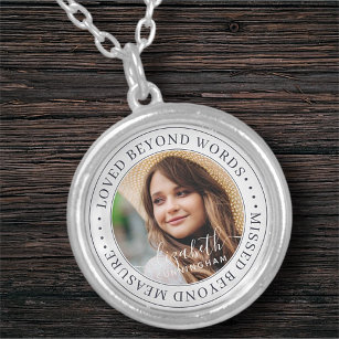 Memorial Loved Beyond Words Elegant Chic Photo Silver Plated Necklace