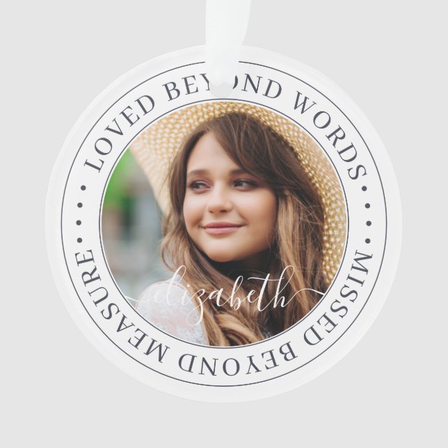 Memorial Loved Beyond Words Simple Chic Photo Ornament (Front)