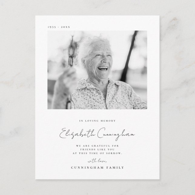 Memorial Loving Memory Elegant Simple Modern Photo Postcard (Front)
