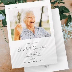 Memorial Loving Memory Elegant Simple Modern Photo Thank You Card