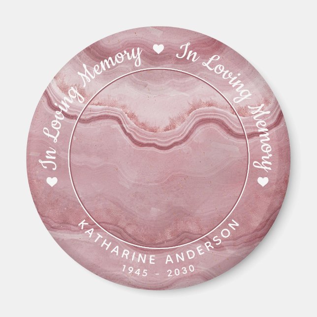 Memorial Loving Memory Rose Quartz Photo Funeral Magnet (Front)