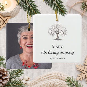 Memorial loving memory tree of life photo ceramic ornament