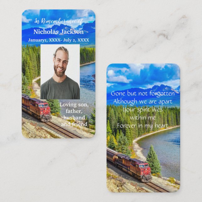 Memorial Memory Card Train Rail Tram Railway (Front/Back)