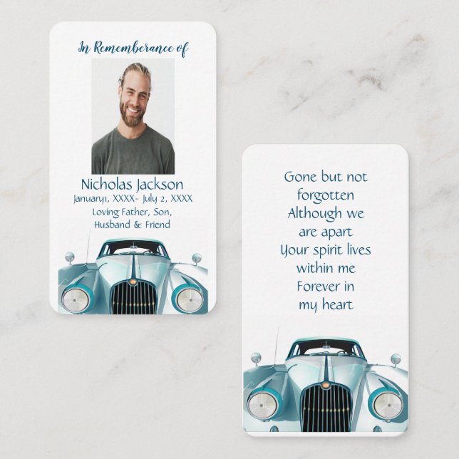 Memorial Memory Card Vintage Car Vehicle  (Front/Back)