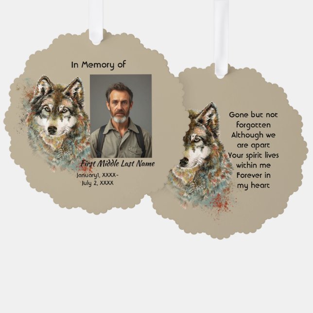 Memorial Memory Card Watercolor Wolf Animals (Front/Back)