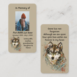 Memorial Memory Card Watercolor Wolf Animals