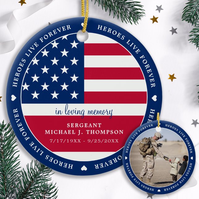Memorial Military Soldier American Flag Photo Ceramic Tree Decoration (Creator Uploaded)