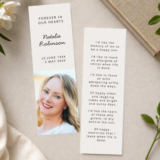 Memorial Mini Bookmark | Poem Prayer Card Favour (Personalized mini bookmark card favor with memorial poem or prayer for funeral guests.)