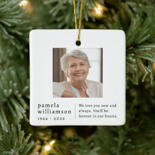 Memorial Minimalist Photo Square  Ceramic Ornament