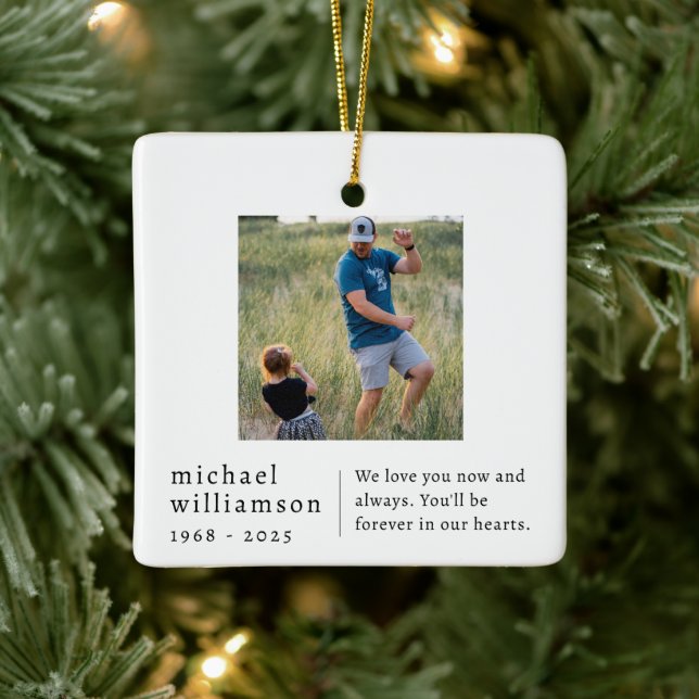 Memorial Minimalist Photo Square  Ceramic Ornament (Tree)