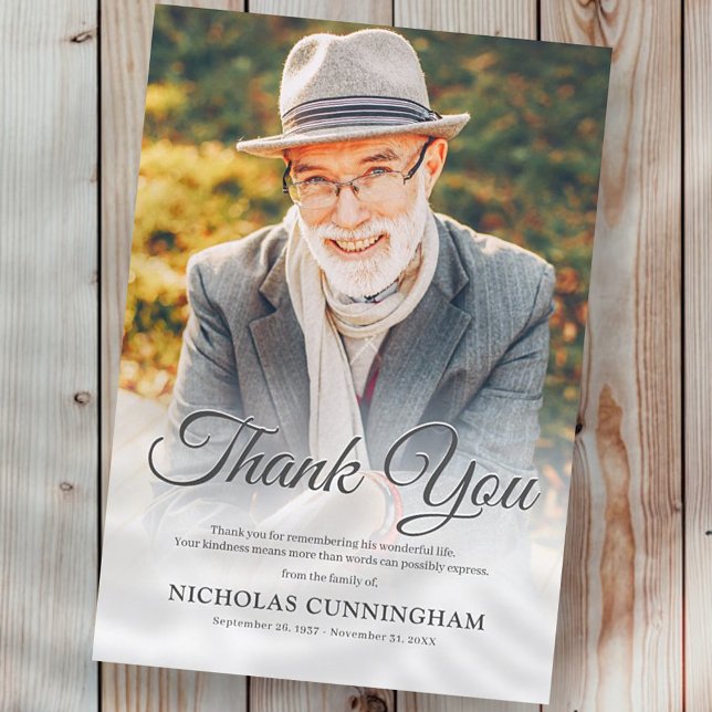 Memorial Modern Elegant Classic Simple Photo Thank You Card (Creator Uploaded)