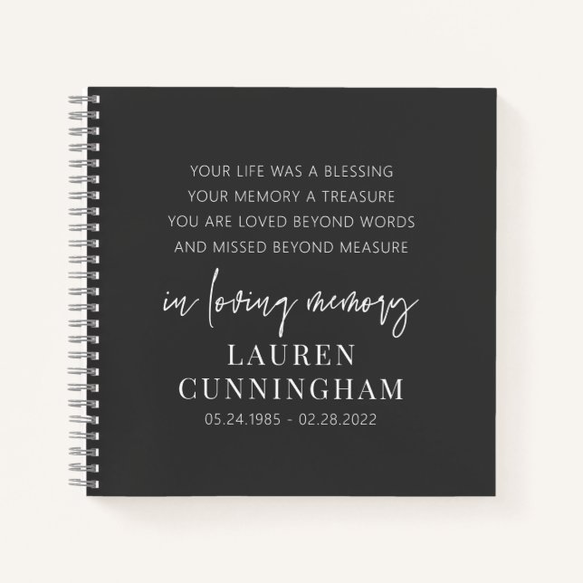 Memorial Modern Elegant Simple Chic Notebook (Front)