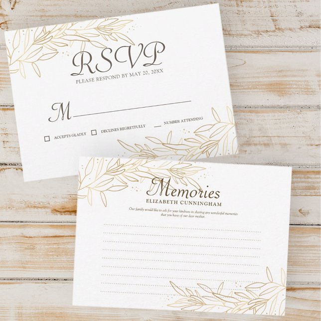 Memorial Modern Faux Gold Foliage Botanical Reply RSVP Card (Creator Uploaded)