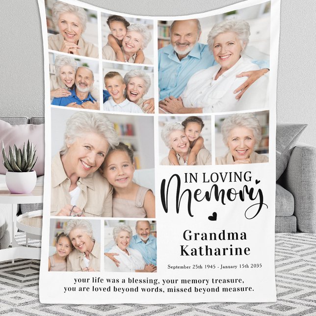 Memorial Modern Loving Memory 10 Photo Collage Fleece Blanket (Creator Uploaded)