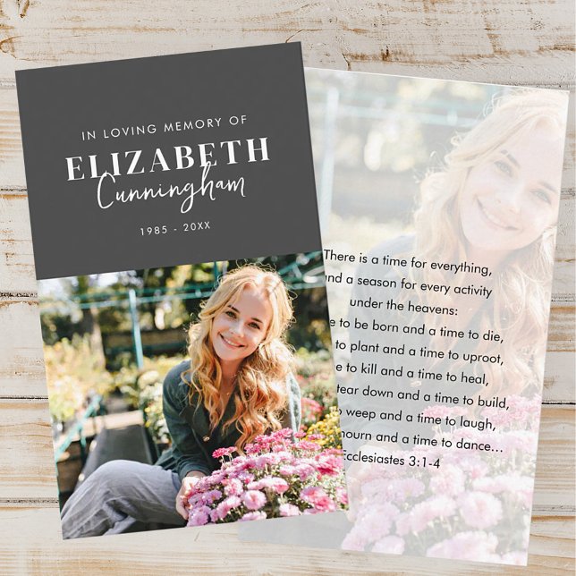 Memorial Modern Minimalist Chic Photo Prayer Business Card (Creator Uploaded)