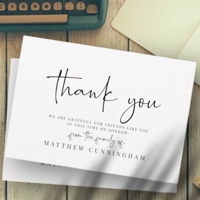 Memorial Modern Minimalist Elegant Black and White Thank You Card (Creator Uploaded)