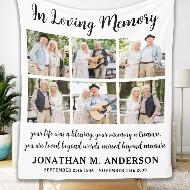 Memorial Modern Personalised 6 Picture Remembrance Fleece Blanket (Creator Uploaded)