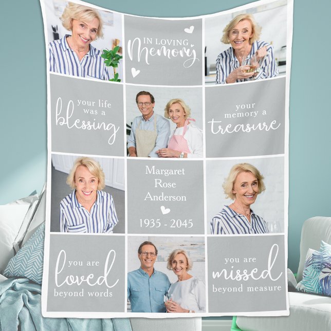 Memorial Modern Personalised Poem 6 Multi Photo Fleece Blanket (Creator Uploaded)