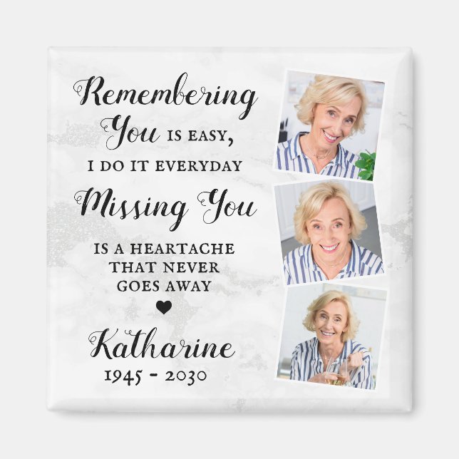Memorial Modern Remembrance Custom 3 Photo Favor Magnet (Front)