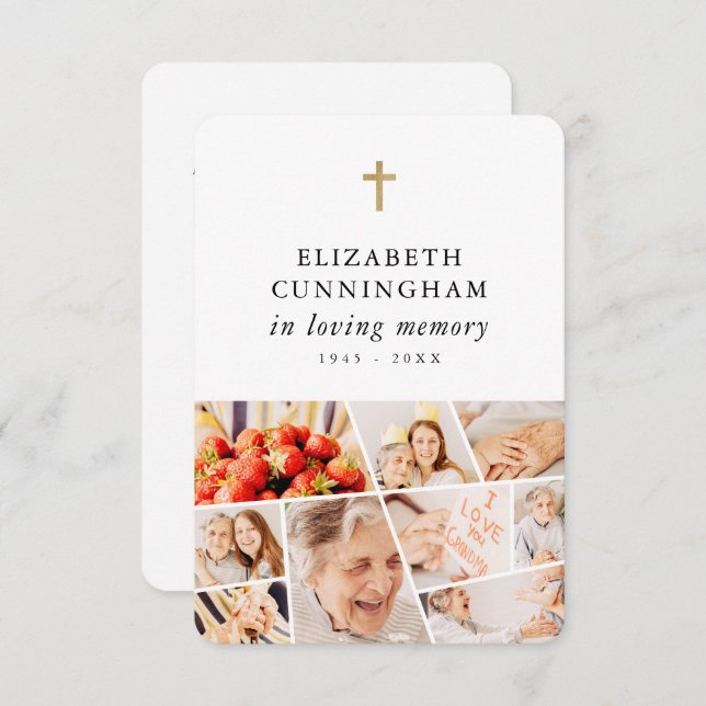 Memorial Modern Simple 9 Photos Prayer Thank You Card (Front/Back)