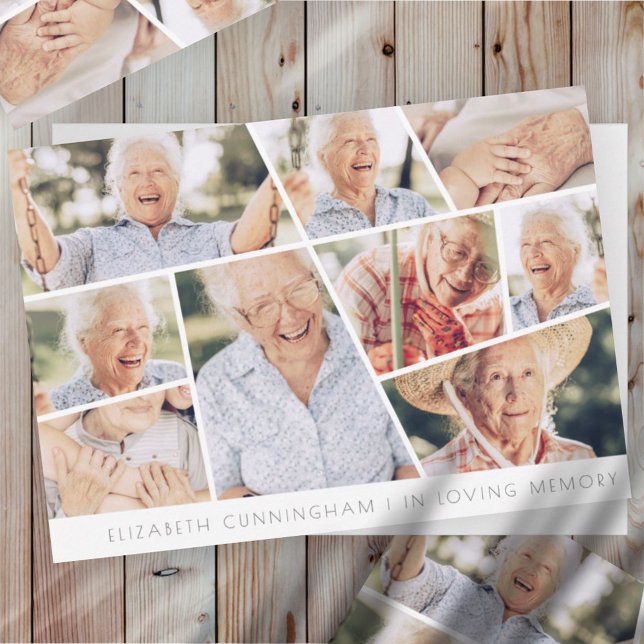 Memorial Modern Simple Chic 9 Photo Collage Card (Creator Uploaded)