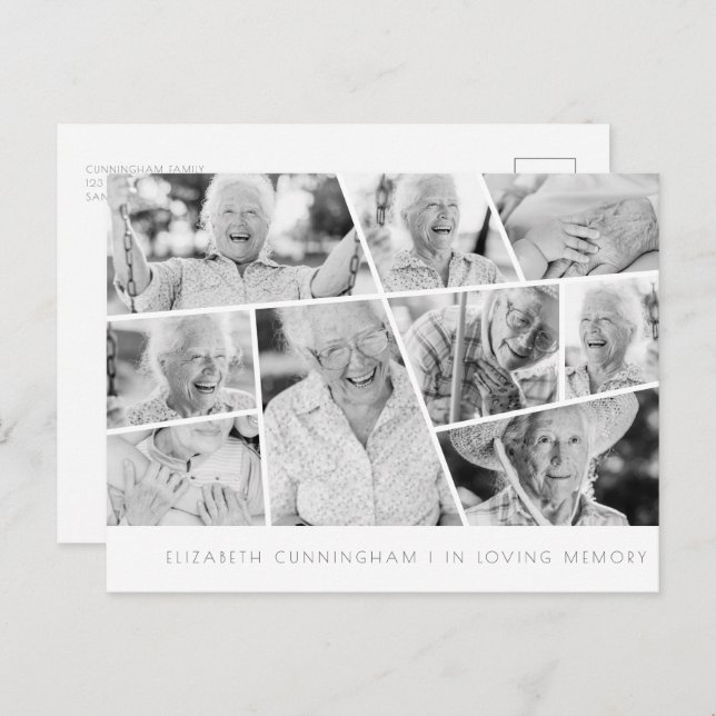 Memorial Modern Simple Chic 9 Photo Collage Postcard (Front/Back)