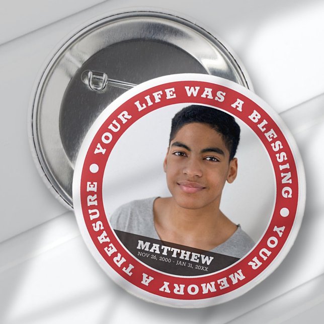 Memorial Modern Simple Custom Photo Keepsake 6 Cm Round Badge (Creator Uploaded)
