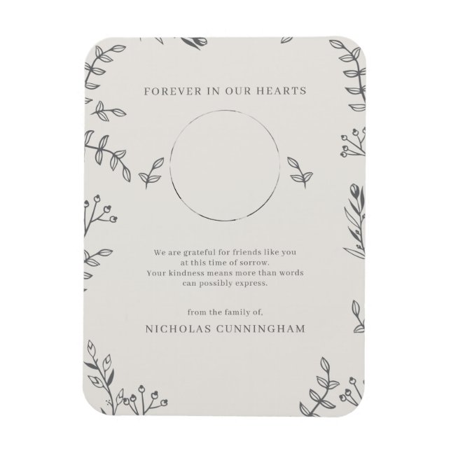 Memorial Modern Simple Foliage Botanical Thank You Magnet (Vertical)