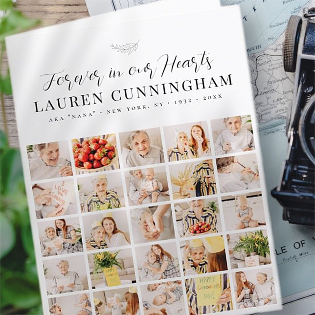 Memorial Modern Simple Minimalist 25 Photo Collage Thank You Card (Creator Uploaded)