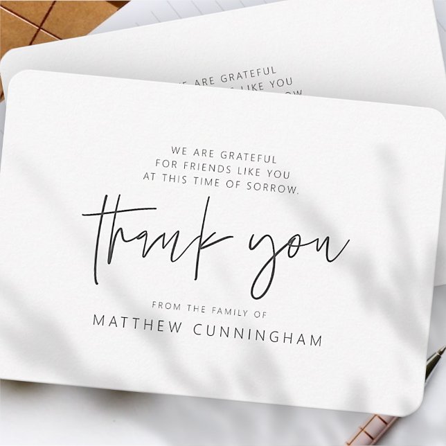 Memorial Modern Simple Minimalist Black & White Thank You Card (Creator Uploaded)