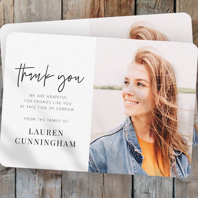 Memorial Modern Simple Minimalist Chic Photo Thank You Card (Creator Uploaded)