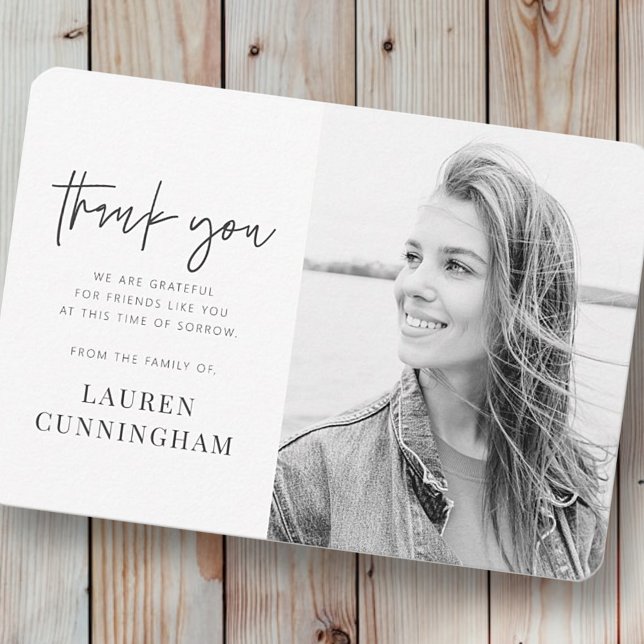Memorial Modern Simple Minimalist Chic Photo Thank You Card (Creator Uploaded)