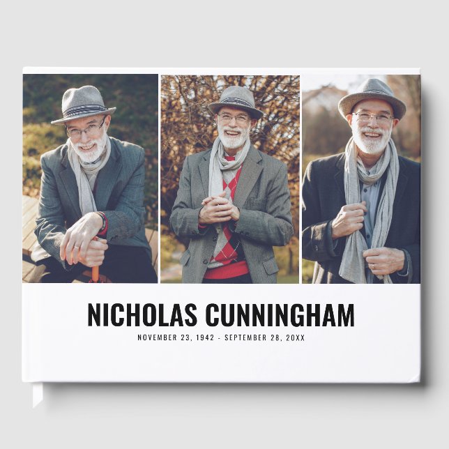 Memorial Modern Three Photo Guest Book (Front)