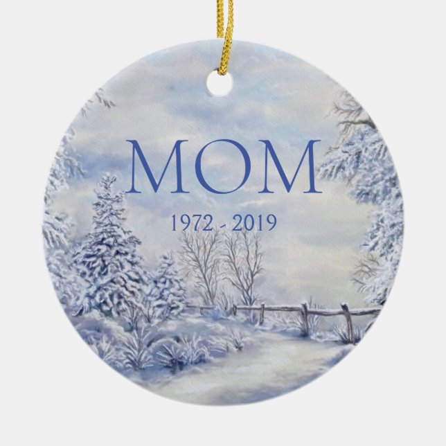 Memorial Mum Winter Forest Christmas Holiday  Ceramic Tree Decoration (Front)