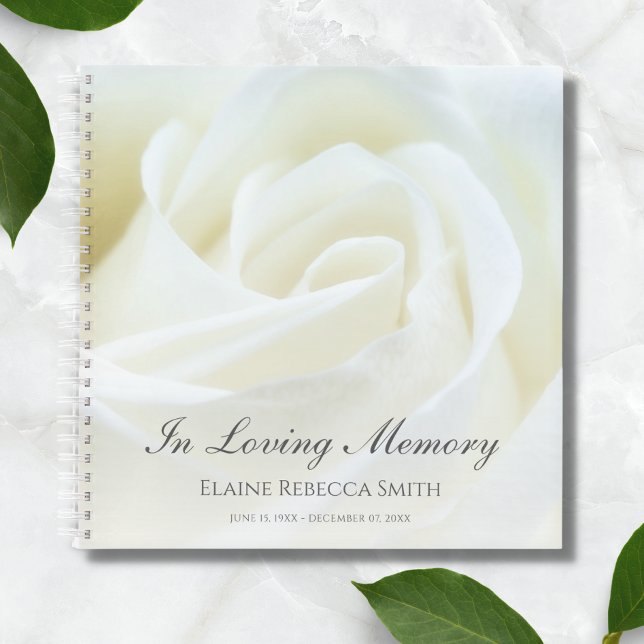 Memorial or Funeral Guest Book Floral Rose (White Rose Funeral Guest Book)