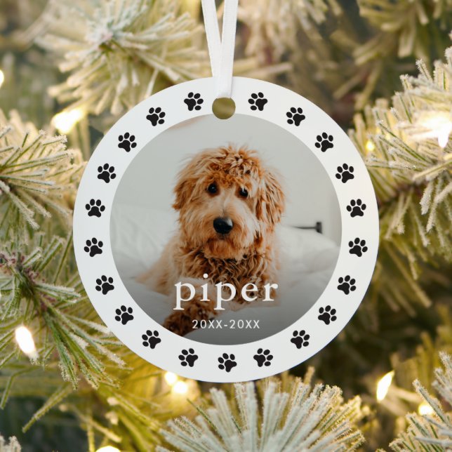 Memorial Paw print 2 Photo Pet Christmas Metal Tree Decoration (Insitu)