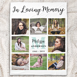 Memorial Personalize 8 Photo Collage Loving Memory Fleece Blanket