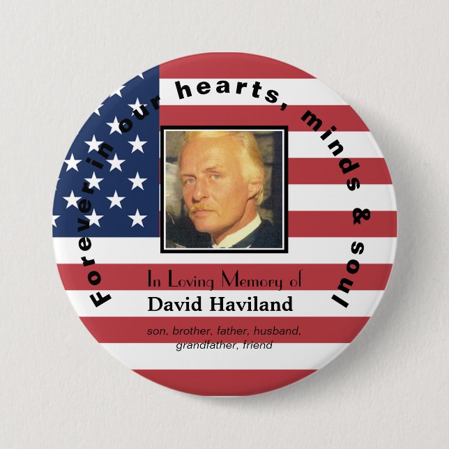 Memorial Photo Button with American Flag HAMbWG (Front)