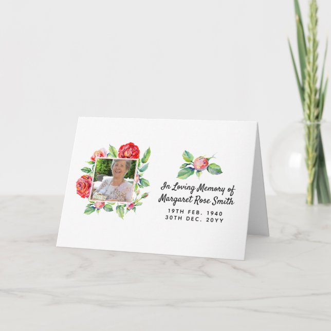 Memorial PHOTO Card Sympathy Sorry Loss Roses (Front)